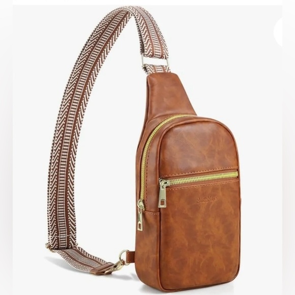 Handbags - SuitShine Small Sling Bag Crossbody ,Chest Bag With Guitar Strap, Brown, NWOT